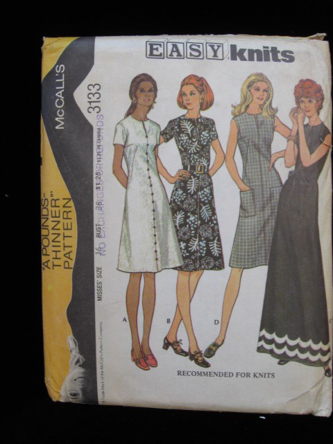 McCall's 3133 Misses' Dress for Knits Pounds Thinner Sewing Pattern 1970's