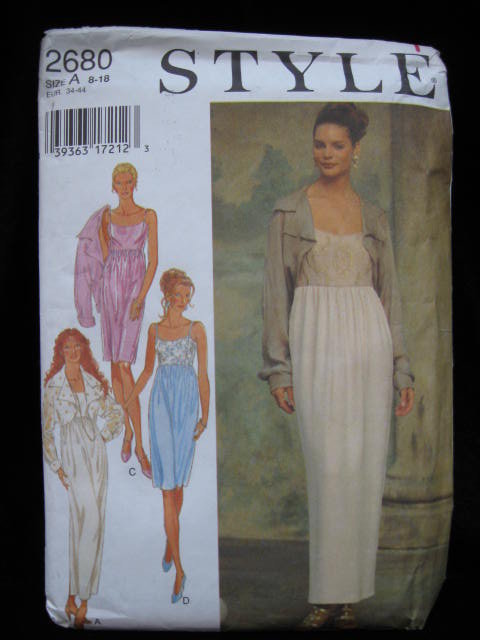 Style 2680 Misses' Elegant Spaghetti Straps Empire Dress & Bolero Jacket Sewing Pattern Size 8, 10, 12, 14, 16, 18