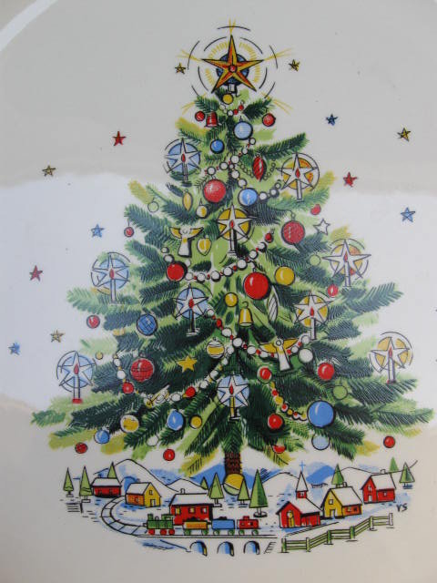 Vintage Salem CHRISTMAS EVE Porcelain Plate Platter With Tree & Train Plate by Victor Schreckengost