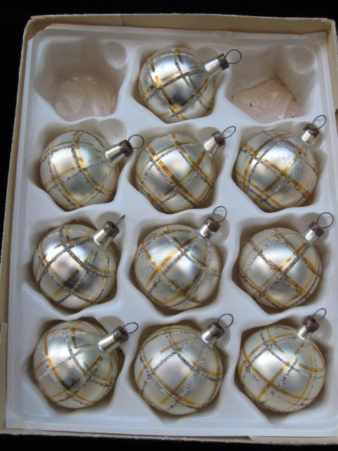 10 Kurt Adler Santa's World Gold & Silver Czechoslovakia Glass Christmas Tree Ornaments In Original Box