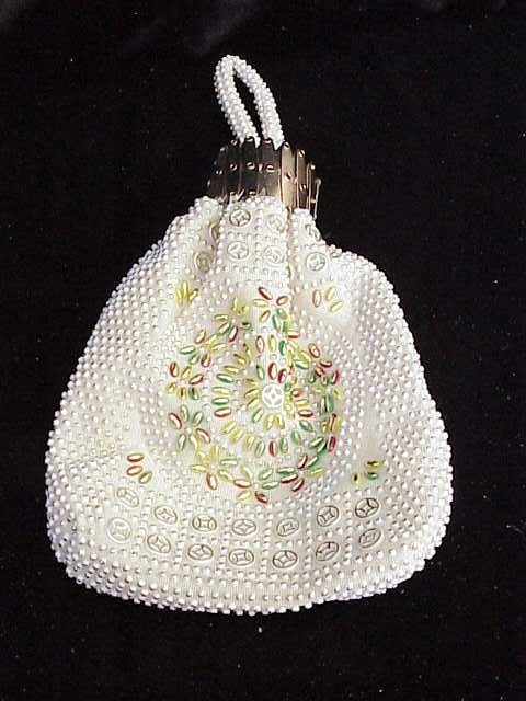 Vintage White Beaded Gatetop Purse Unique Design