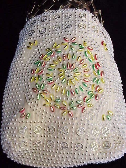 Vintage White Beaded Gatetop Purse Unique Design