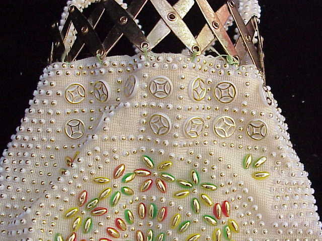 Vintage White Beaded Gatetop Purse Unique Design