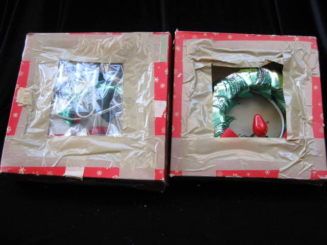 3 Green Foil Christmas Wreaths Lights 2 In Original Boxes