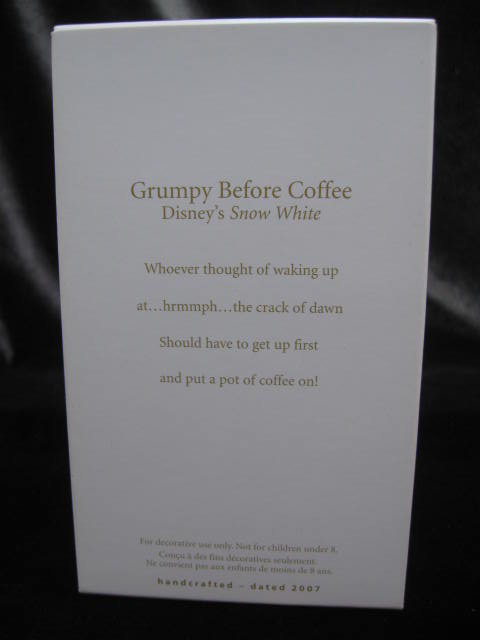 Hallmark 2007 GRUMPY BEFORE COFFEE Walt Disney Snow White Coffee Lover Christmas Tree Ornament