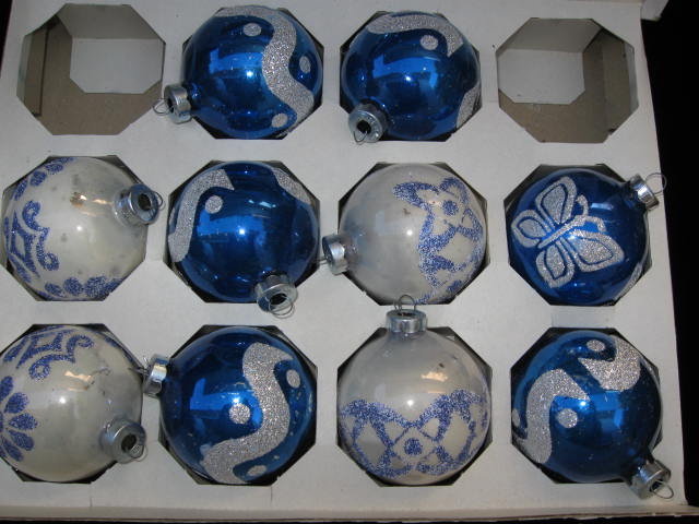 10 Shiny Brite Glass Stencil Christmas Tree Ornaments In Original Box
