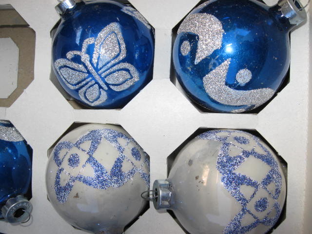 10 Shiny Brite Glass Stencil Christmas Tree Ornaments In Original Box