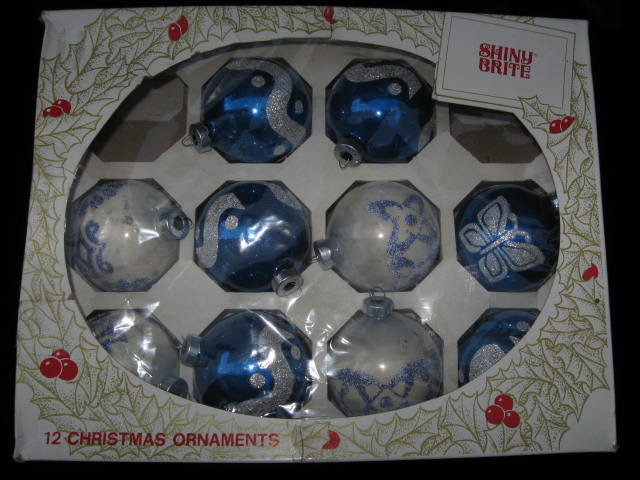 10 Shiny Brite Glass Stencil Christmas Tree Ornaments In Original Box