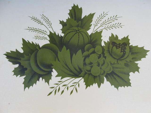 Vintage Serving Tray Green Floral With Folding Legs
