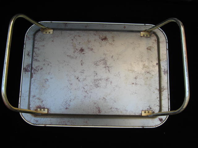 Vintage Serving Tray Green Floral With Folding Legs