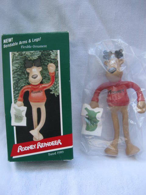 Hallmark 1989 Rodney Reindeer Bendable Arms & Legs Christmas Tree Ornament