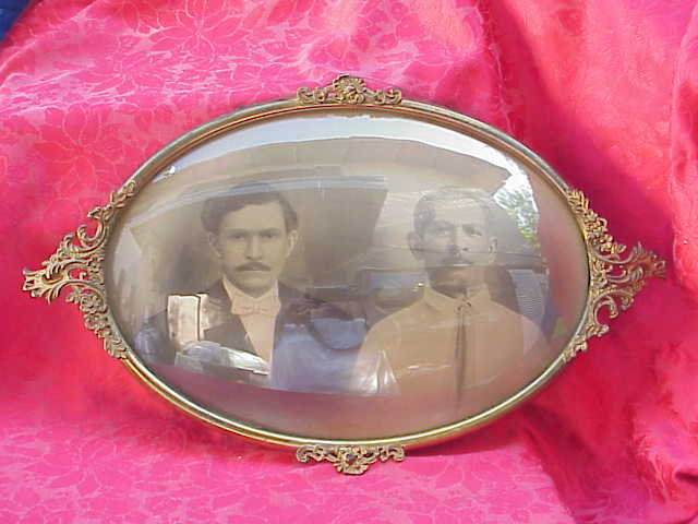 Vintage Convex Glass Portrait Picture With Metal Frame