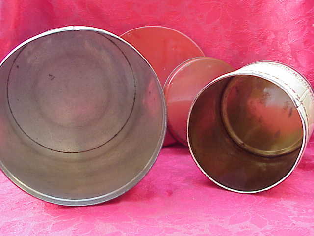 2 Mid Century Man & Woman Courting Large Tin Canisters
