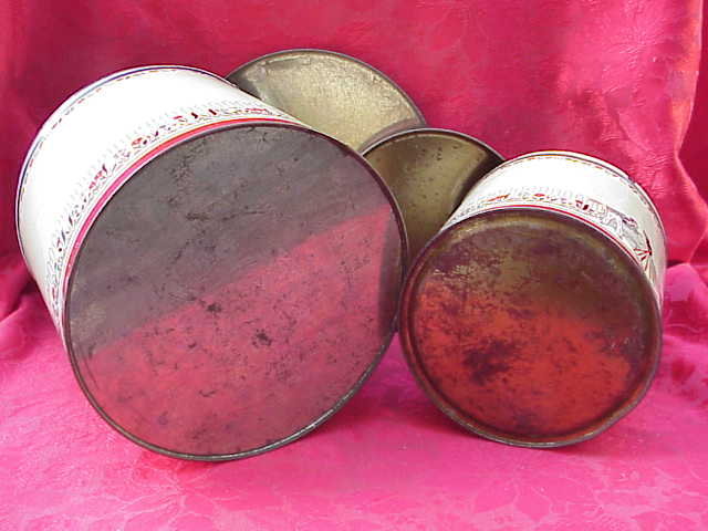 2 Mid Century Man & Woman Courting Large Tin Canisters