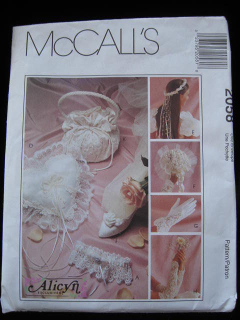 McCall's 2058 Victorian Bridal Wedding Accessories Sewing Pattern Garter Pillow + More