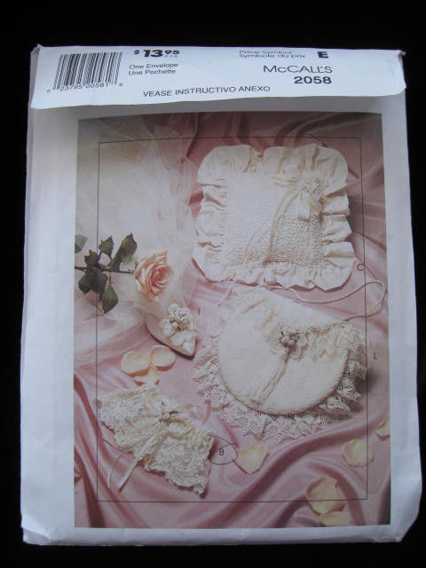 McCall's 2058 Victorian Bridal Wedding Accessories Sewing Pattern Garter Pillow + More