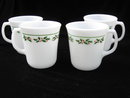 Set of 4 Corning Ware Corningware Pyrex Christmas Holly Days Milk Glass Mugs - 3 Sets Available