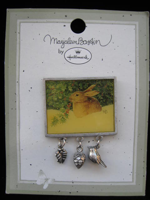Hallmark 1999 Marjolein Bastin Rabbit Scene Christmas Pin Or Brooch