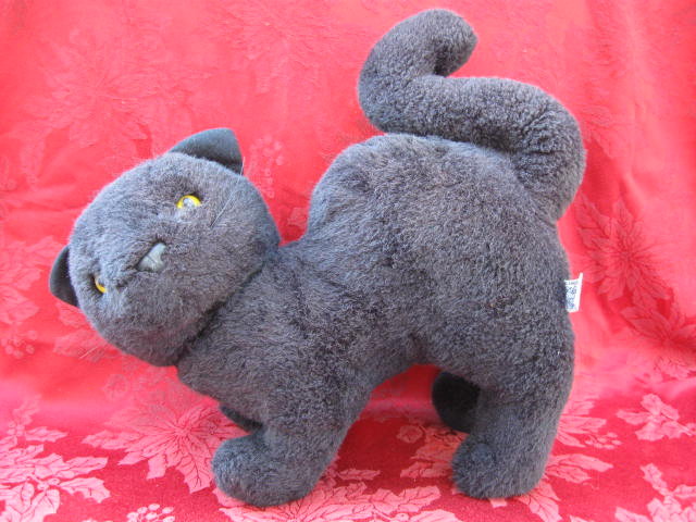 Vintage Chrisha Halloween Hunched Black Cat Plush