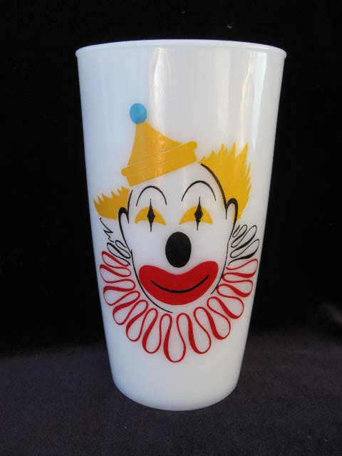 Vintage Hazel Atlas Milk Glass Clown Tumbler