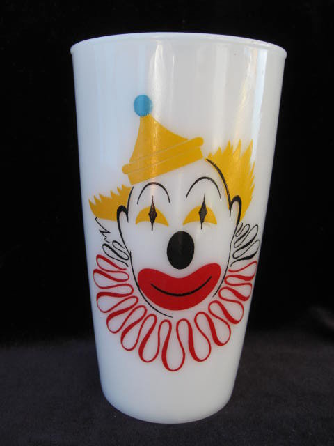 Vintage Hazel Atlas Milk Glass Clown Tumbler