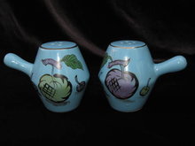 Vintage Blue Fruit Art Deco Salt & Pepper Shakers