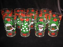 Set of (8) Vintage Hazel Atlas Merry Christmas Happy New Years Tumblers