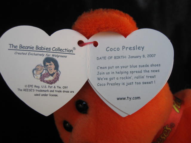 Ty COCO PRESLEY Elvis Presley The Orange Retired Beanie Baby Bear Reese's Candy
