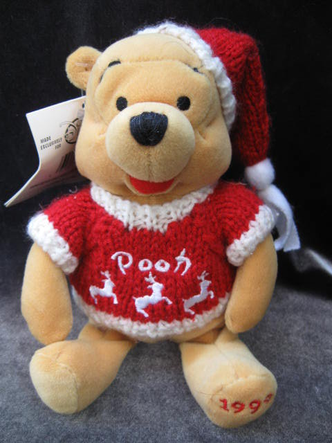 Disney 1999 Winnie The Pooh Plush Christmas Reindeer Winter Sweater Bean Bag Beanie Baby Pooh 8