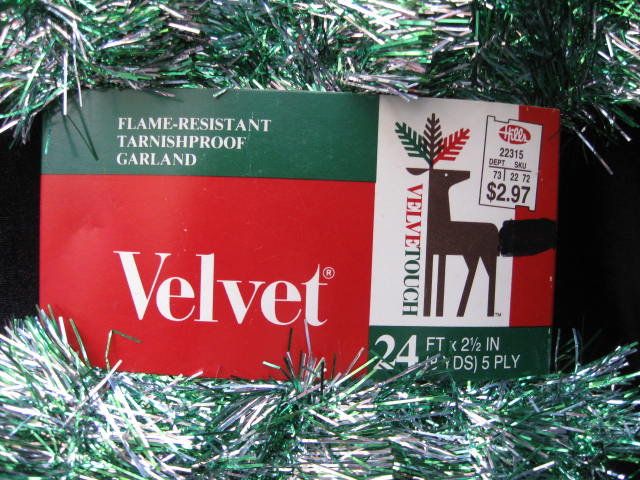 New 24 ' Vintage Velvet Green & Silver Tinsel