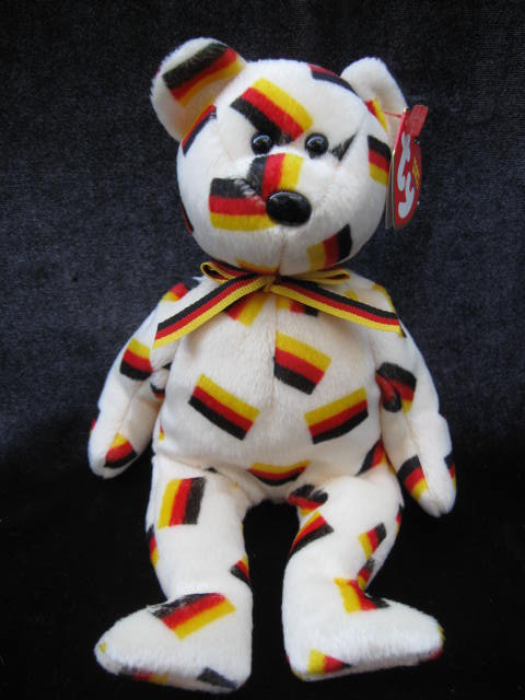 Ty Deutschland Retired German Germany Exclusive Beanie Baby Bear With Flag Nose