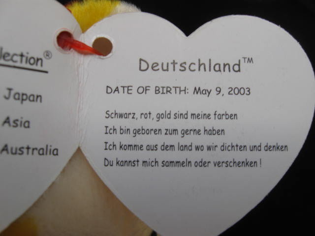Ty Deutschland Retired German Germany Exclusive Beanie Baby Bear With Flag Nose