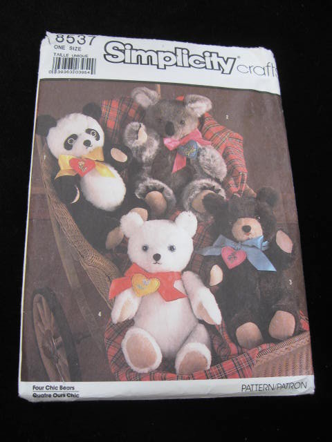 New Vintage Simplicity Crafts 8537 Teddy Bears Sewing Pattern