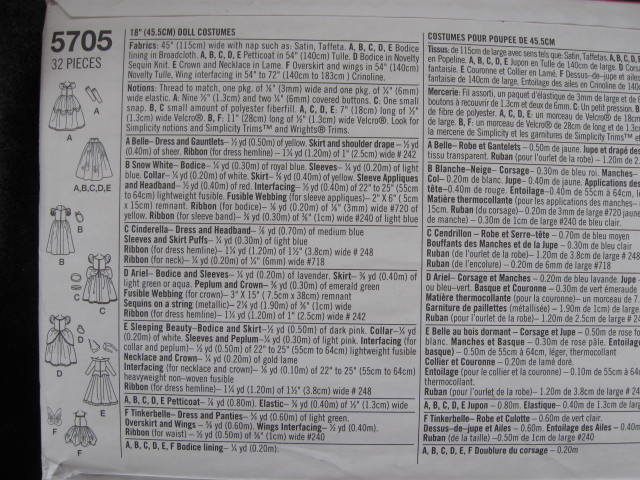 Simplicity # 5705 Disney Princess Costumes For 18