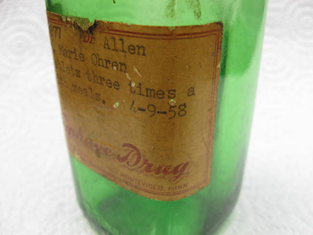 Prescription Bottle Vintage Green Duraglas Prescription Bottle 1950's