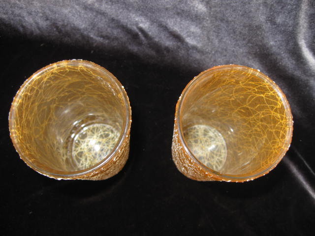 2 Gold & White Eames Era Tumblers Spaghetti String Rubber Coated Tumblers Glasses