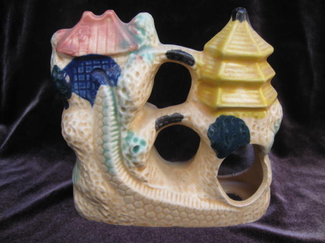 Vintage Pagoda Fish Aquarium Ceramic Figurine Japan