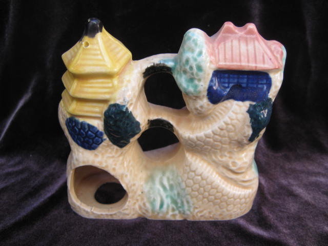 Vintage Pagoda Fish Aquarium Ceramic Figurine Japan