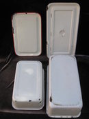2 Vintage Enamelware Covered Refrigerator Pans