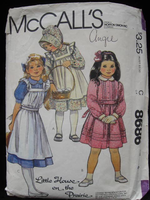 Vintage McCall's 8686 Little House On The Prairie Children's & Girls Dress Pinafore Bonnet & Tie Belt Sewing Pattern