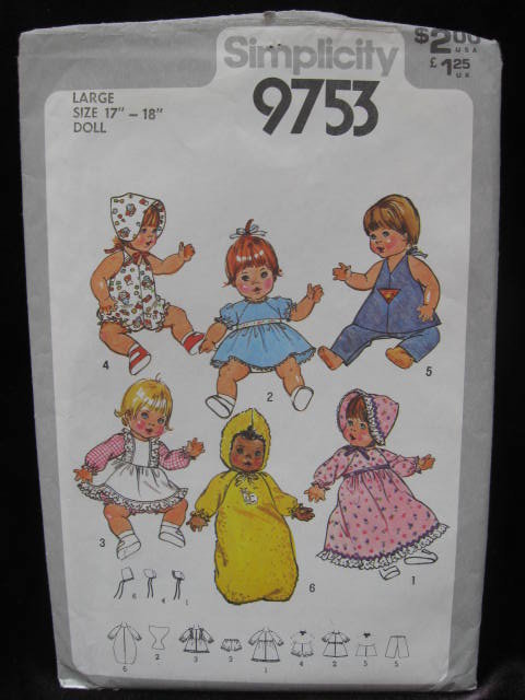 New Vintage Simplicity 9753 Doll Clothes Sewing Pattern Large 17