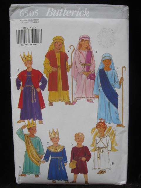 New Butterick 6506 Boys' & Girls' Halloween or Christmas Nativity Costume Sewing Pattern King Shepherd Angel Sewing Pattern