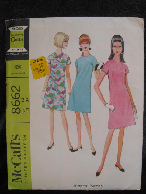 New Vintage McCall's 8662 Misses' Shift Dress Sewing Pattern 1960's