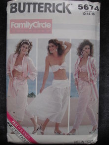 New Vintage Butterick 5674 Misses' Summer Shirt, Bra, Pants & Skirt Sewing Pattern 1980's Beachwear or Cruise Wear