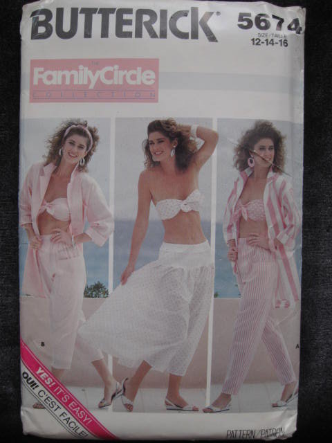 New Vintage Butterick 5674 Misses' Summer Shirt, Bra, Pants & Skirt Sewing Pattern 1980's Beachwear or Cruise Wear