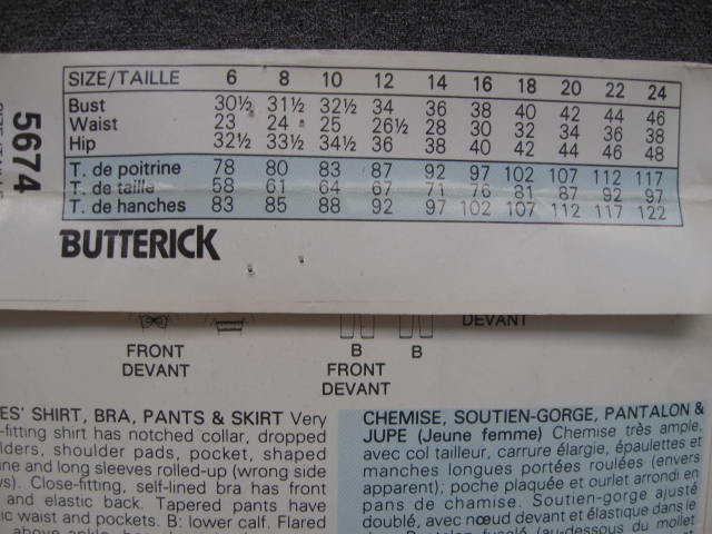 New Vintage Butterick 5674 Misses' Summer Shirt, Bra, Pants & Skirt Sewing Pattern 1980's Beachwear or Cruise Wear
