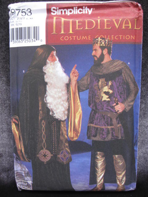 New Simplicity 9753 Men's Medieval Renaissance King Arthur Merlin Wizard Halloween Costume Sewing Pattern OOP