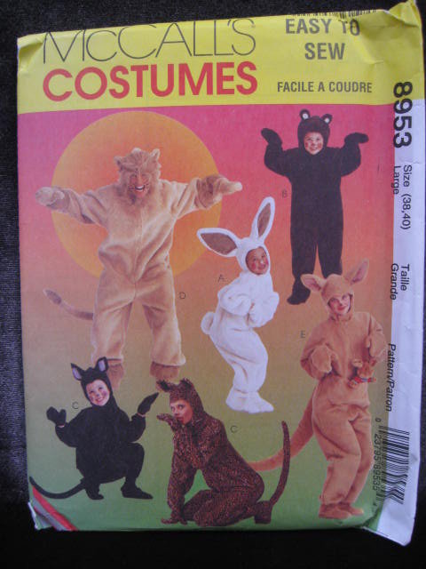 New Simplicity Adults' Animal Bunny Bear Cat Lion Kangaroo Halloween Costume Sewing Pattern