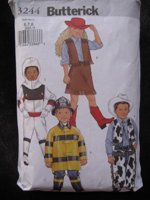 Butterick 3244 Boys' & Girls' Cowboy Cowgirl Fireman Astronaut Halloween Costume Sewing Pattern