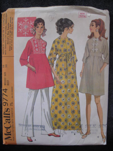 New Vintage McCall's Misses' Hippie Flow Child Full Length or Mini Dress Sewing Pattern 1960's